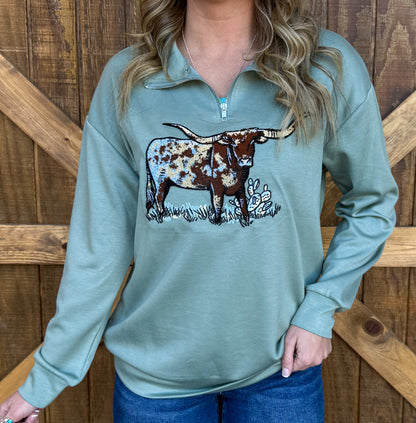 The Longhorn Pullover *Dusty Teal