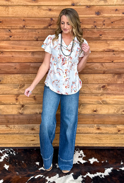 Painted Horses Button-Up Top