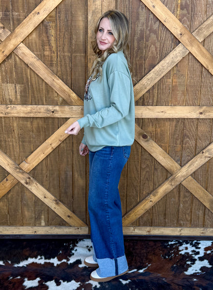 The Longhorn Pullover *Dusty Teal