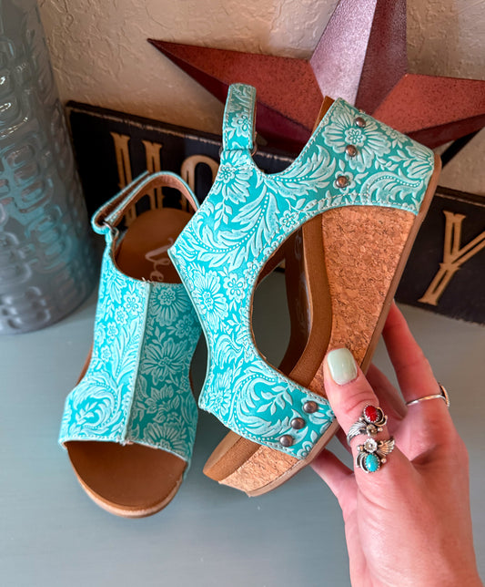 Isabella Tooled Wedges *Turquoise