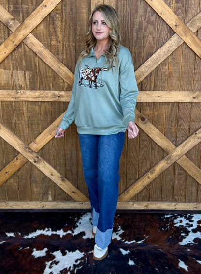 The Longhorn Pullover *Dusty Teal
