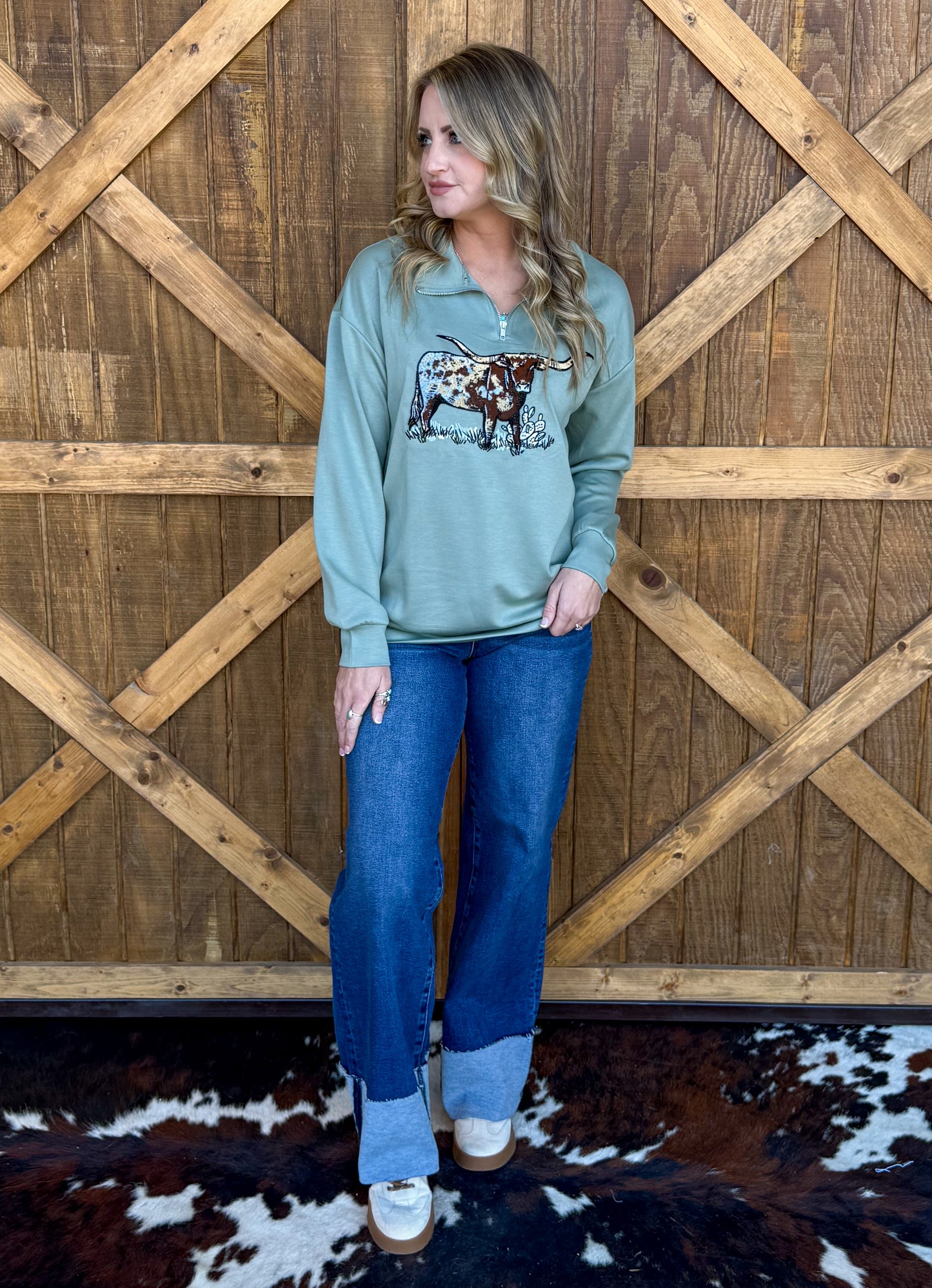 The Longhorn Pullover *Dusty Teal