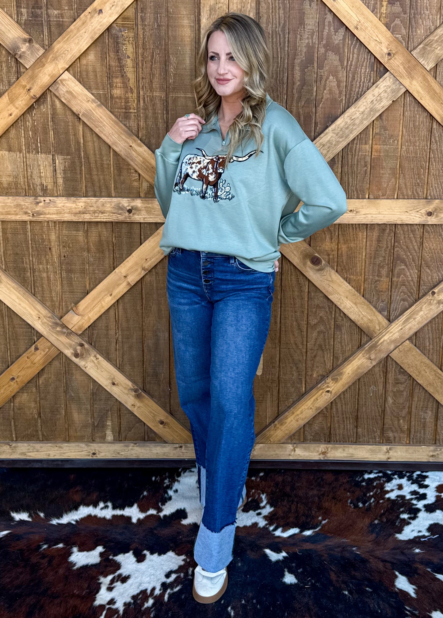 The Longhorn Pullover *Dusty Teal