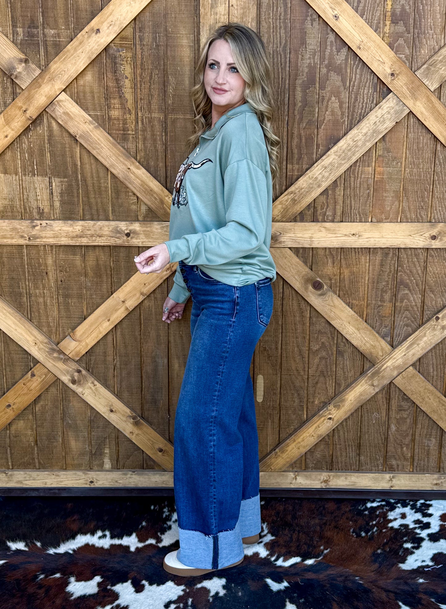 The Longhorn Pullover *Dusty Teal