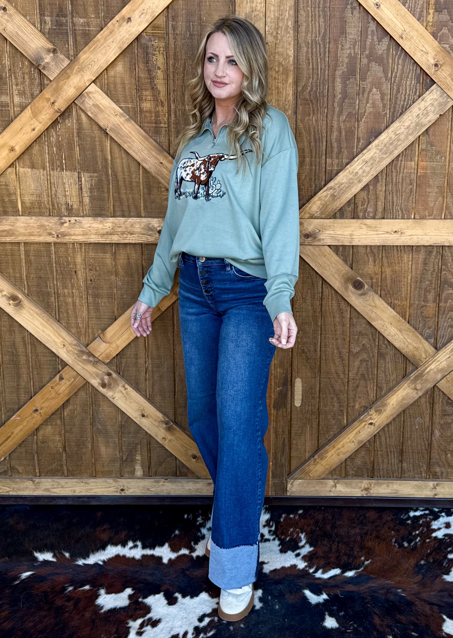 The Longhorn Pullover *Dusty Teal