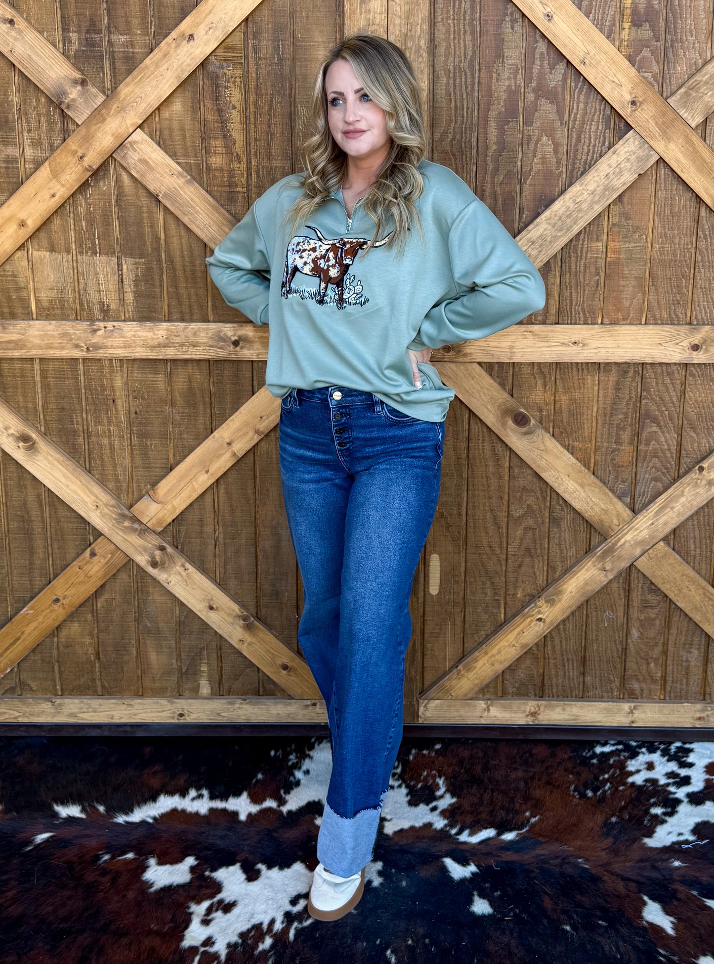 The Longhorn Pullover *Dusty Teal