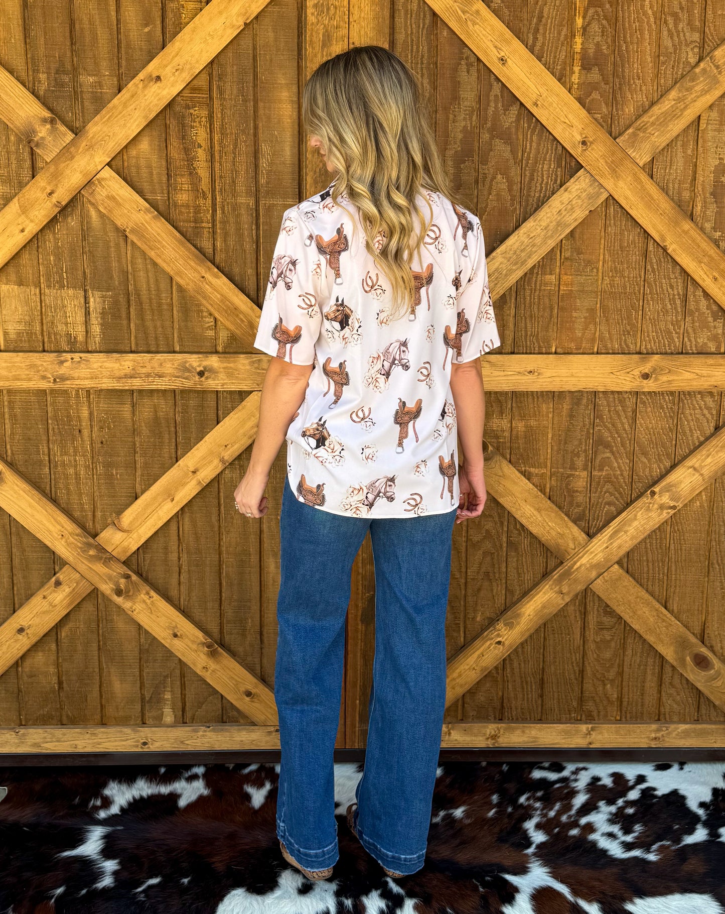 Saddle Rose Button-Up Top