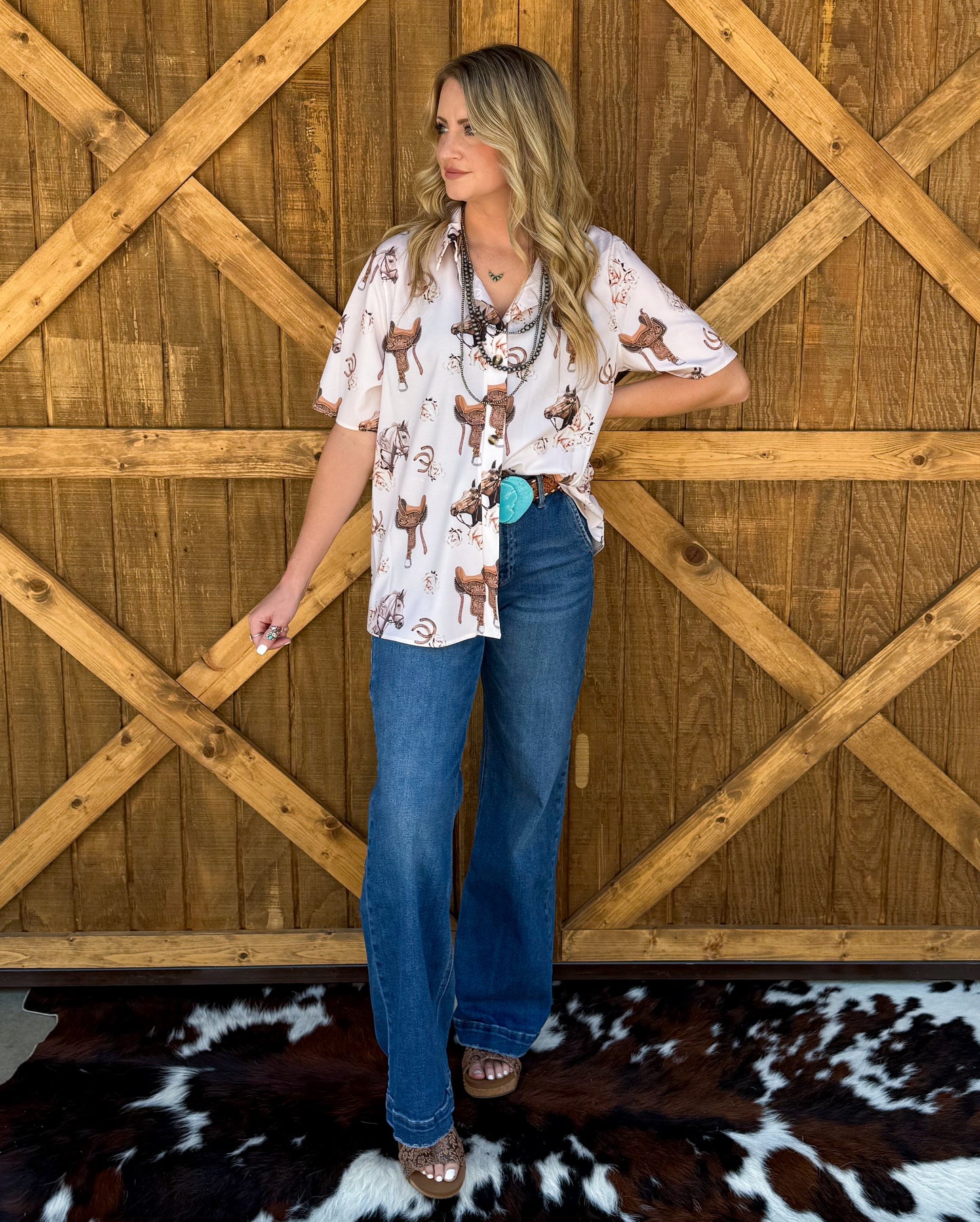 Saddle Rose Button-Up Top