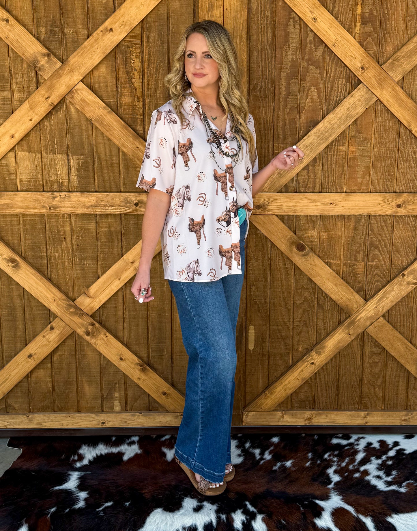 Saddle Rose Button-Up Top
