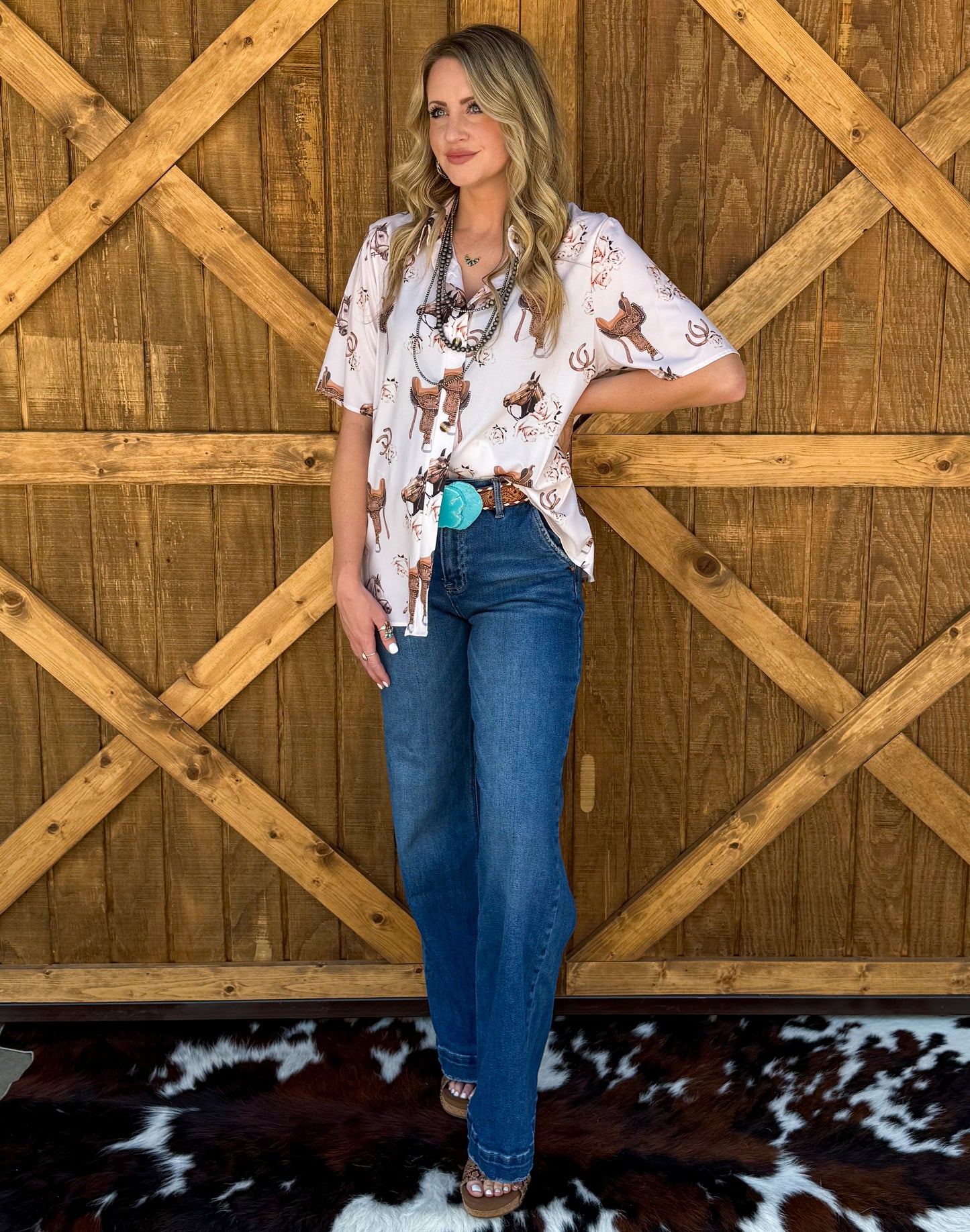 Saddle Rose Button-Up Top