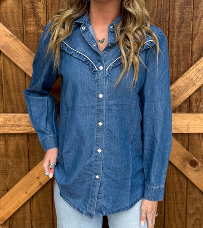 Rowdy Ruffles Denim Top *Dark Wash