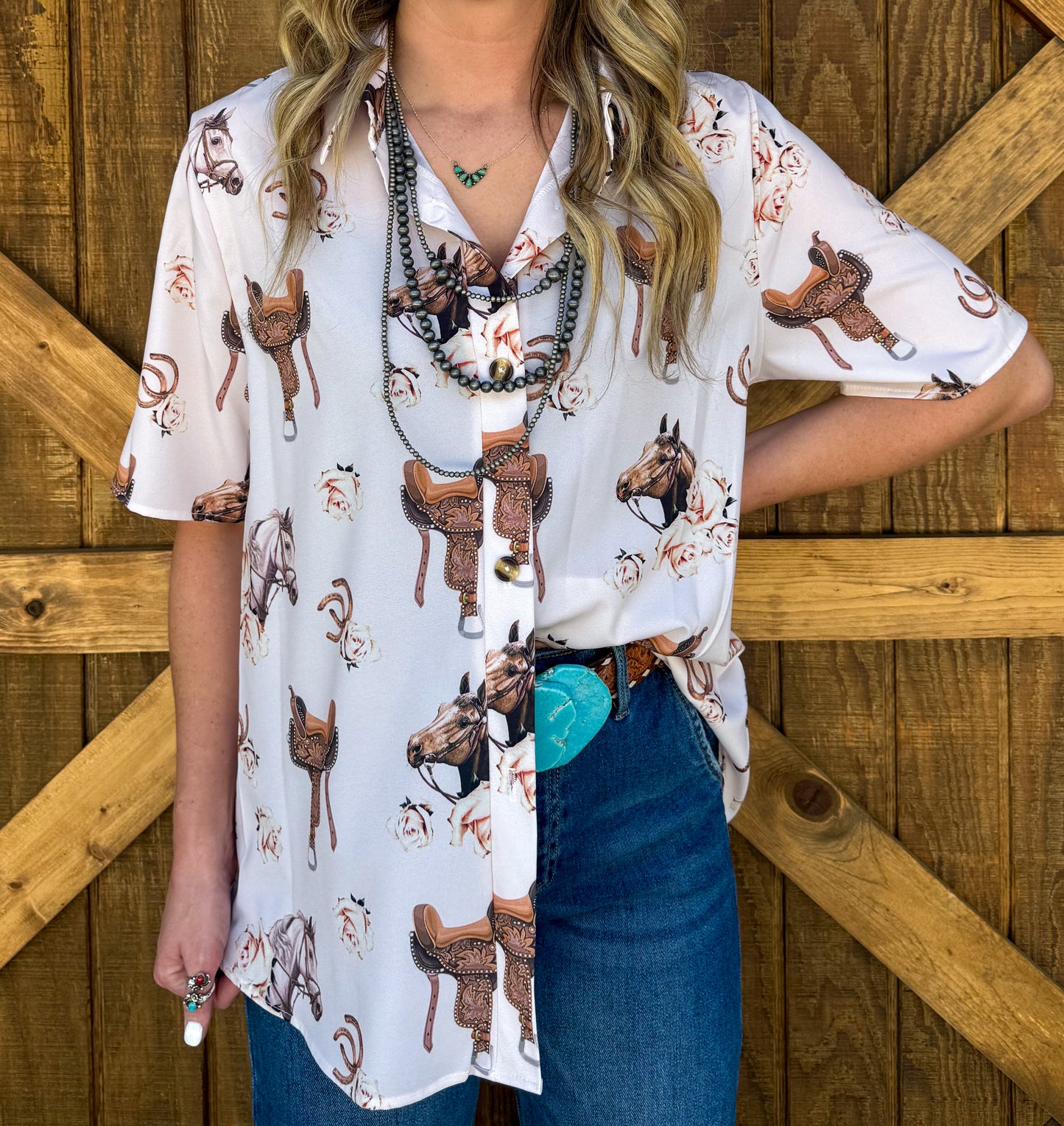 Saddle Rose Button-Up Top