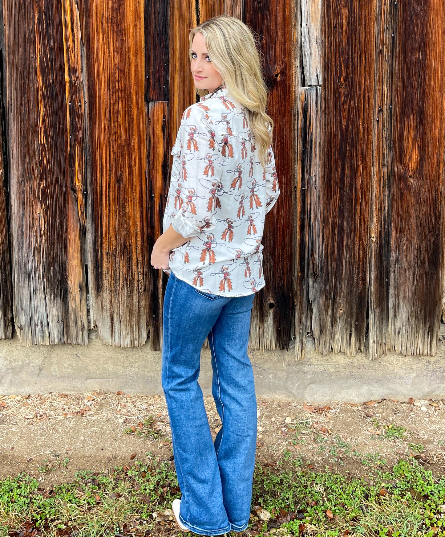 Roping Cowboy Button-Up Top