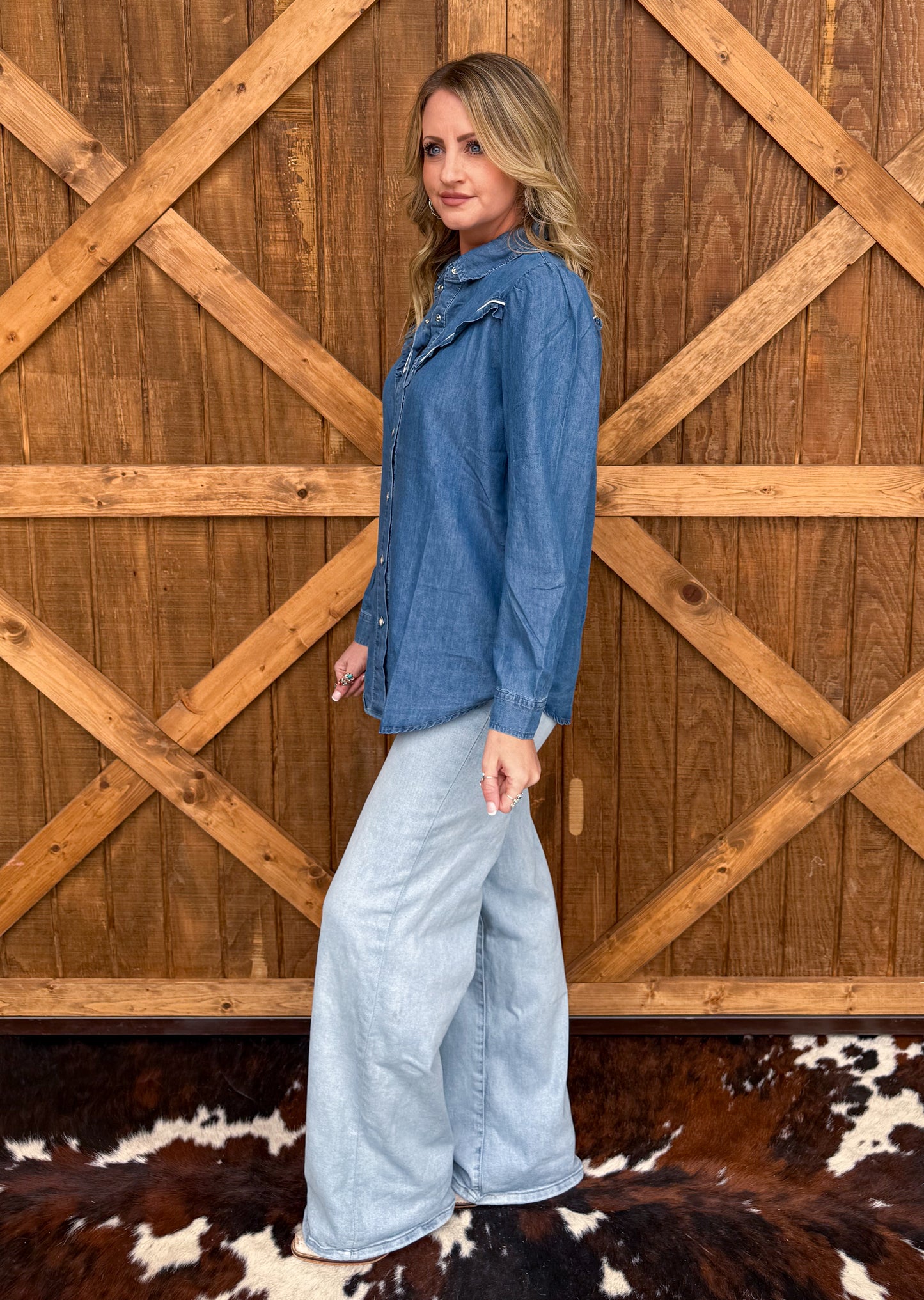 Rowdy Ruffles Denim Top *Dark Wash