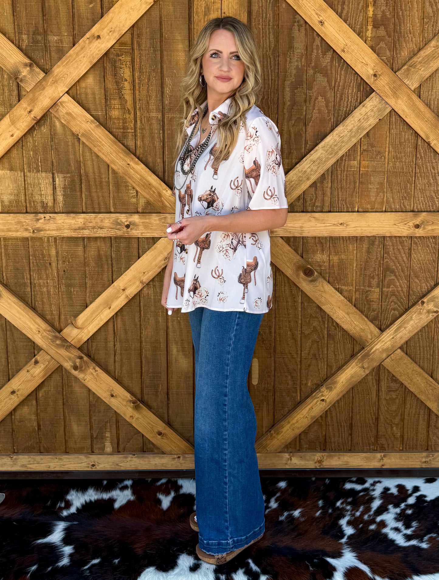 Saddle Rose Button-Up Top