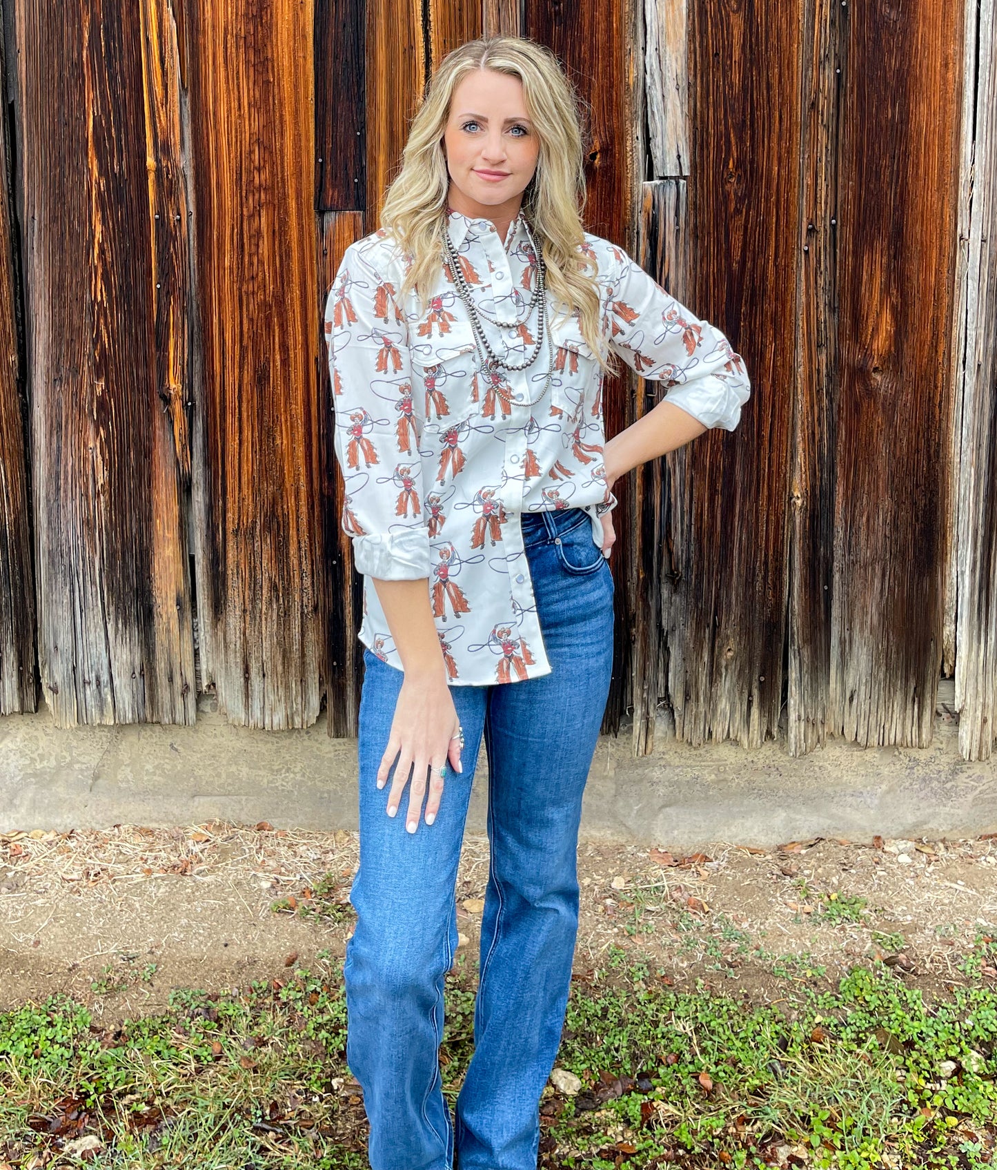 Roping Cowboy Button-Up Top