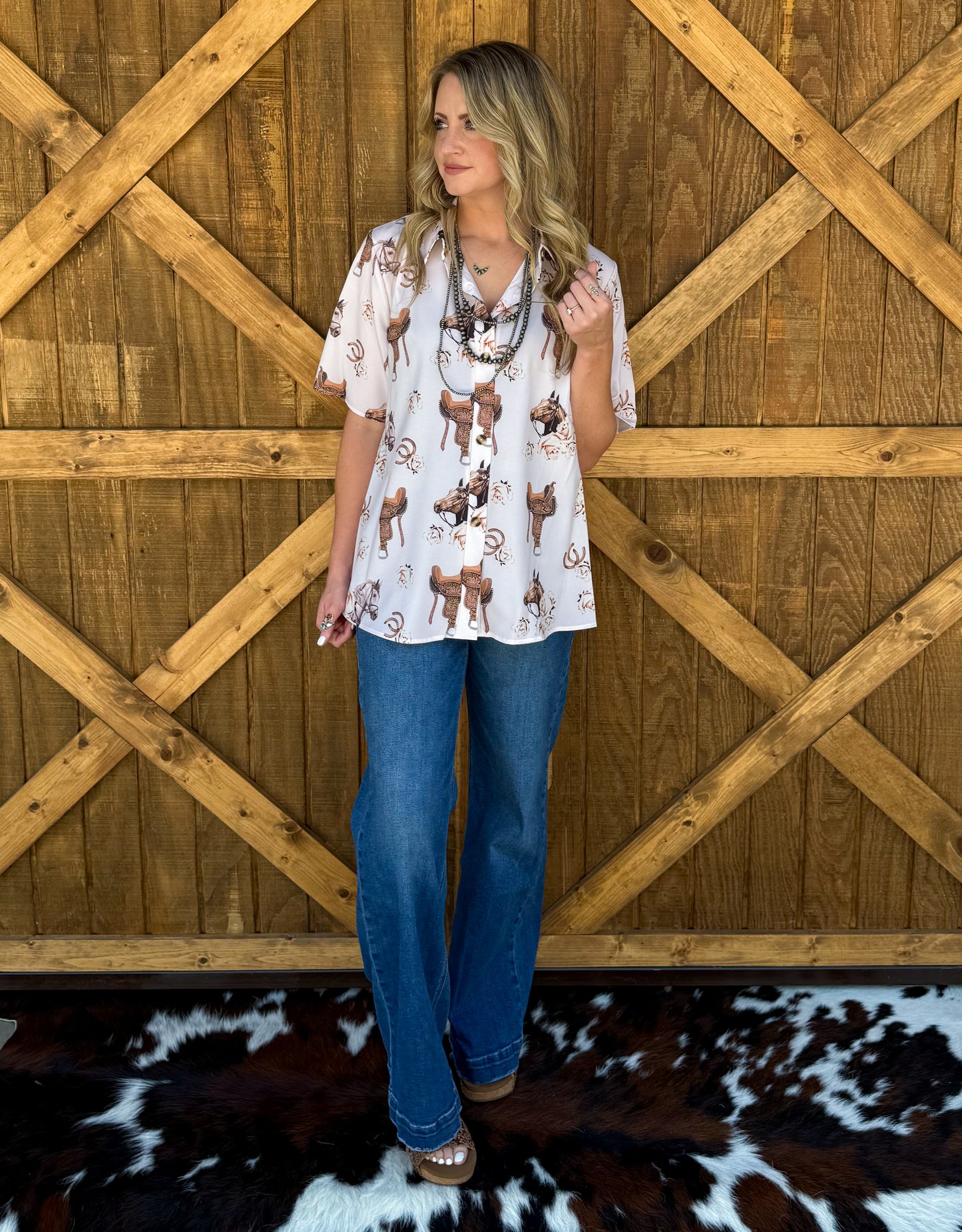 Saddle Rose Button-Up Top