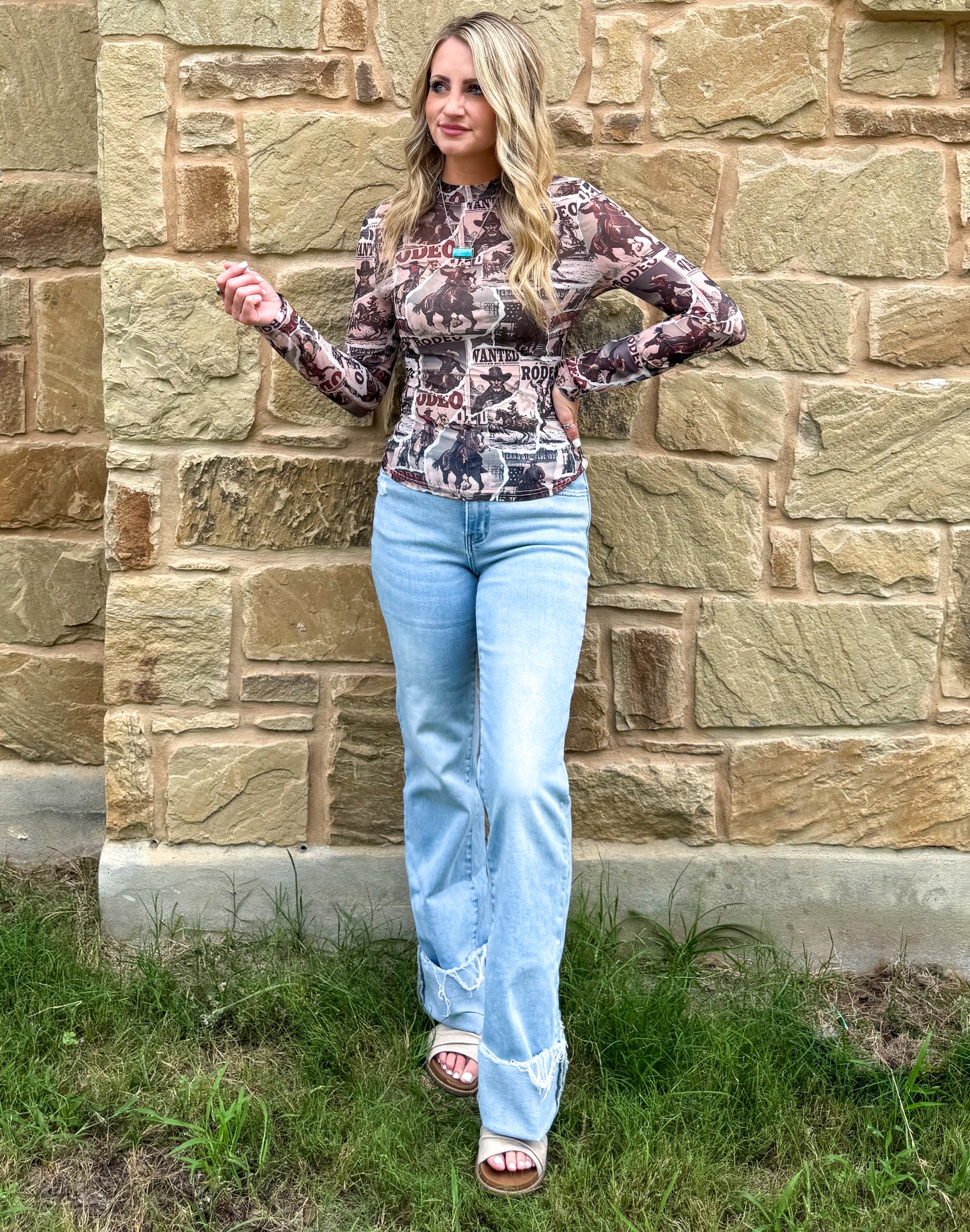 Wanted Cowboy Mesh Top