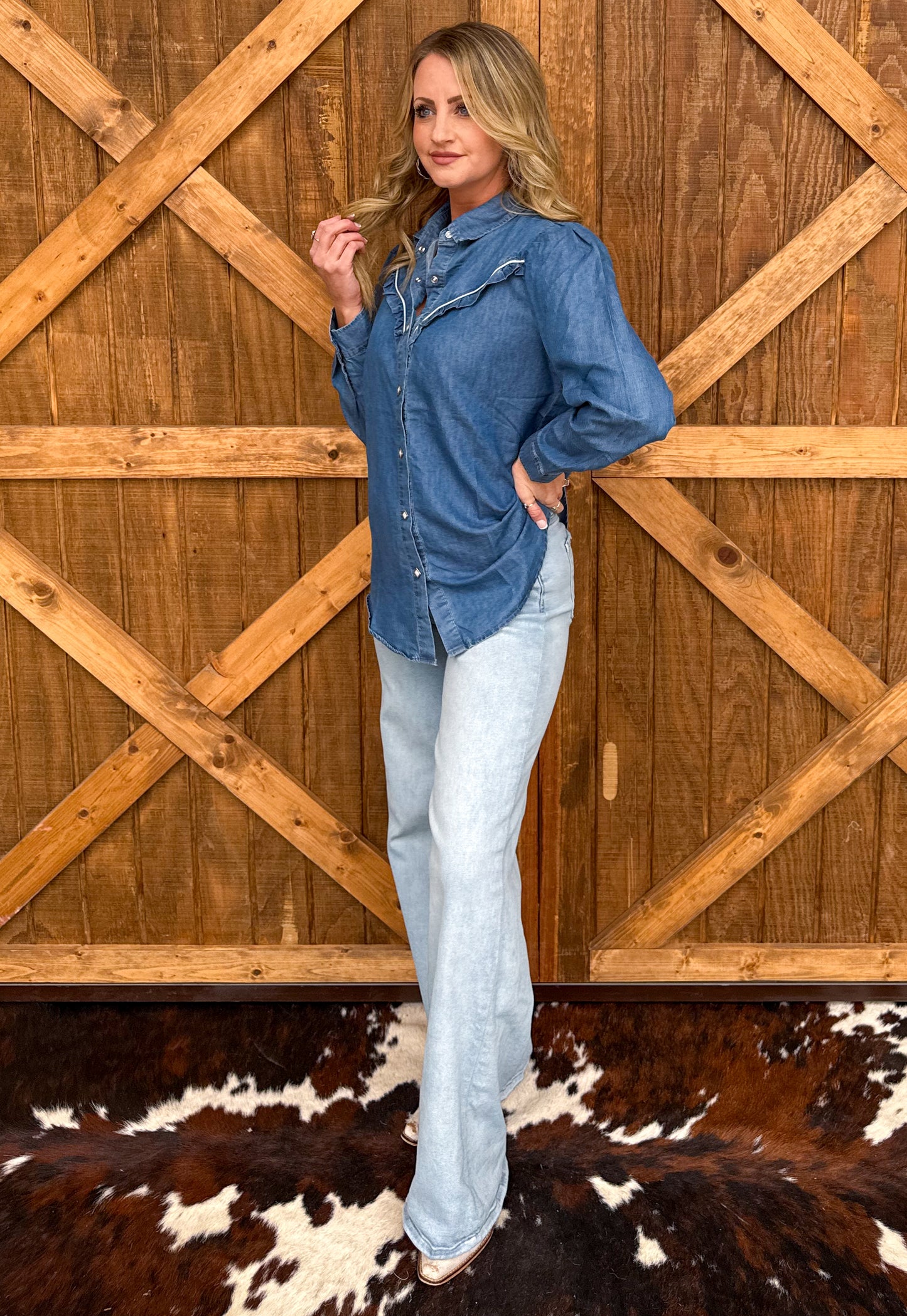 Rowdy Ruffles Denim Top *Dark Wash