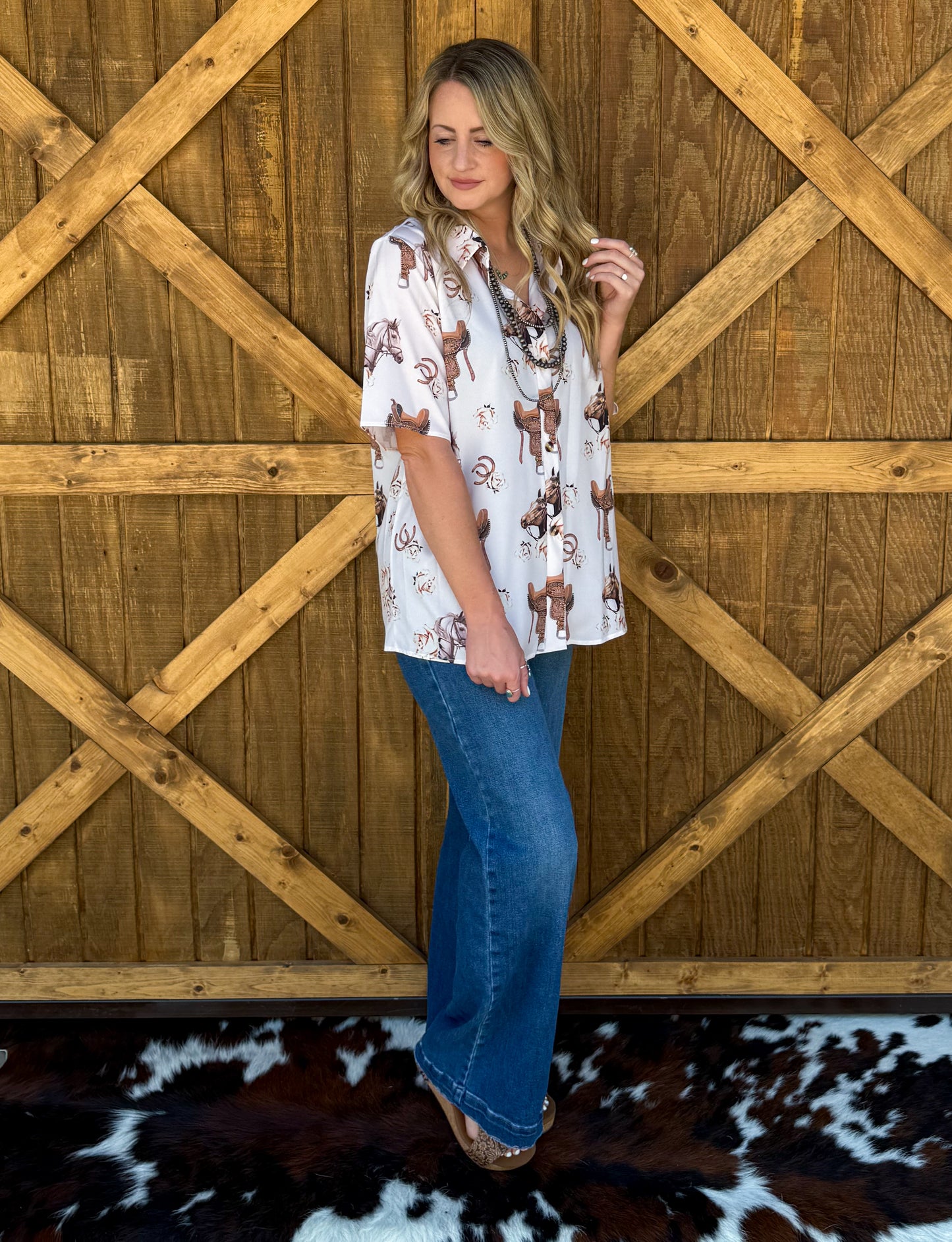 Saddle Rose Button-Up Top