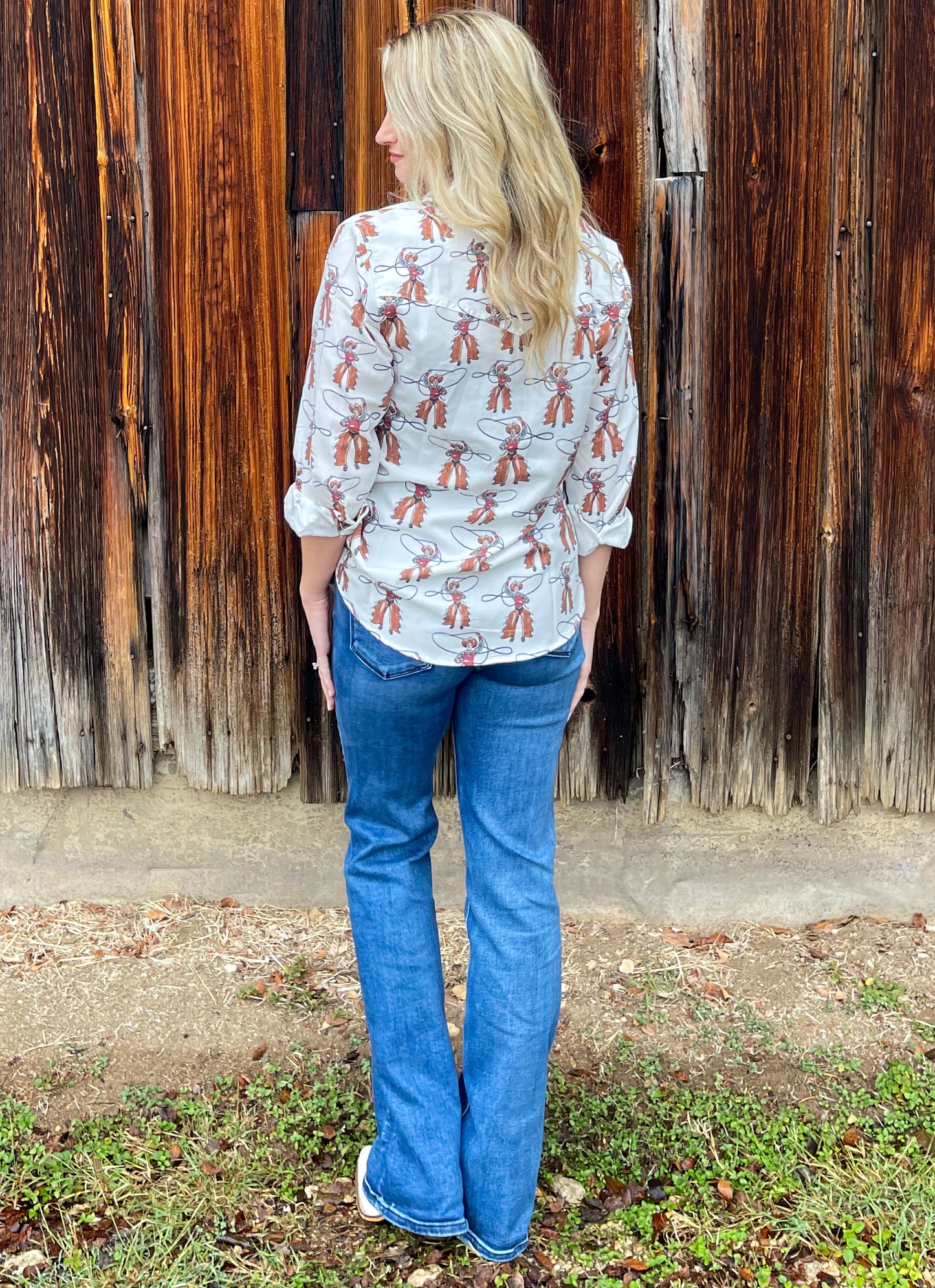 Roping Cowboy Button-Up Top