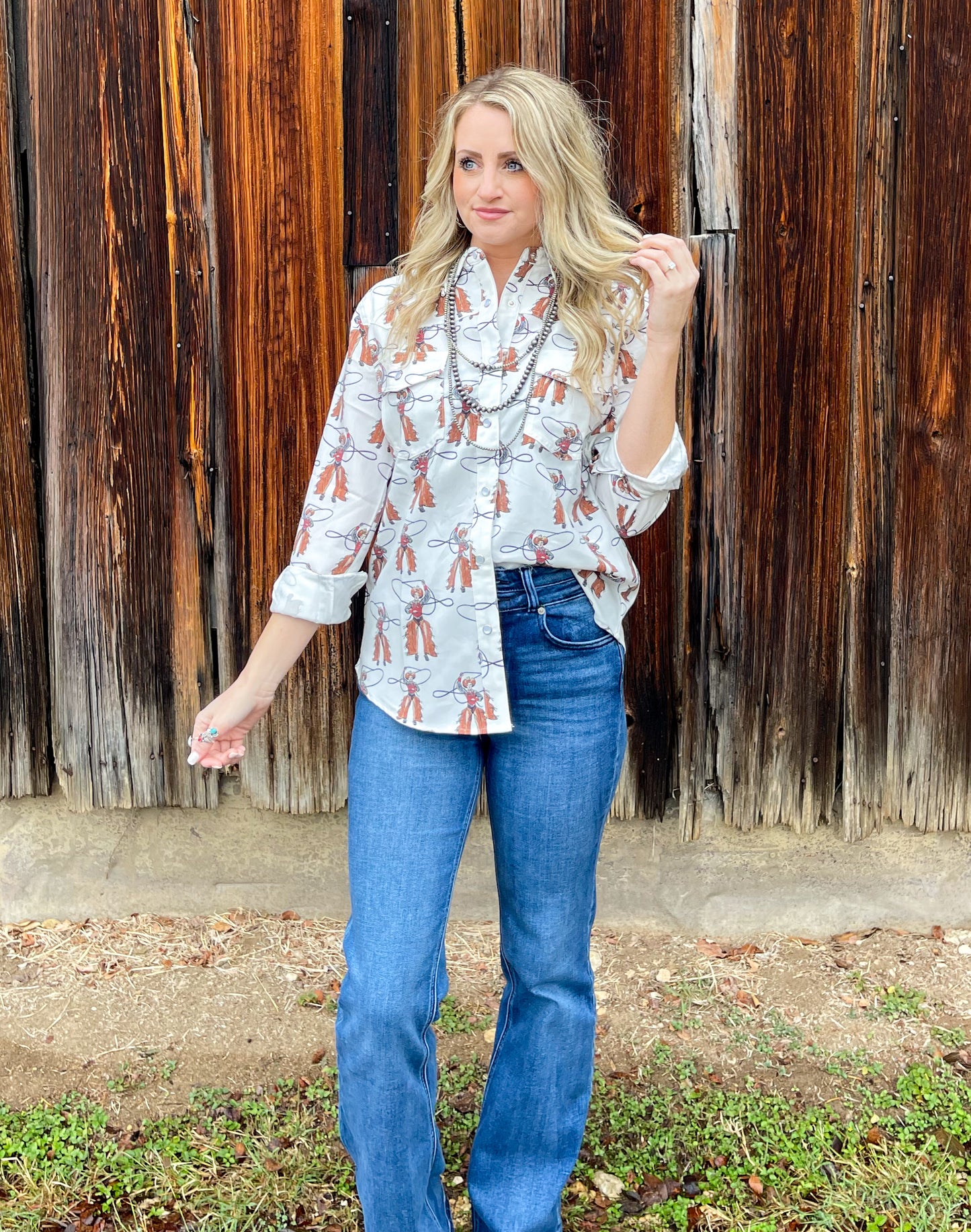 Roping Cowboy Button-Up Top