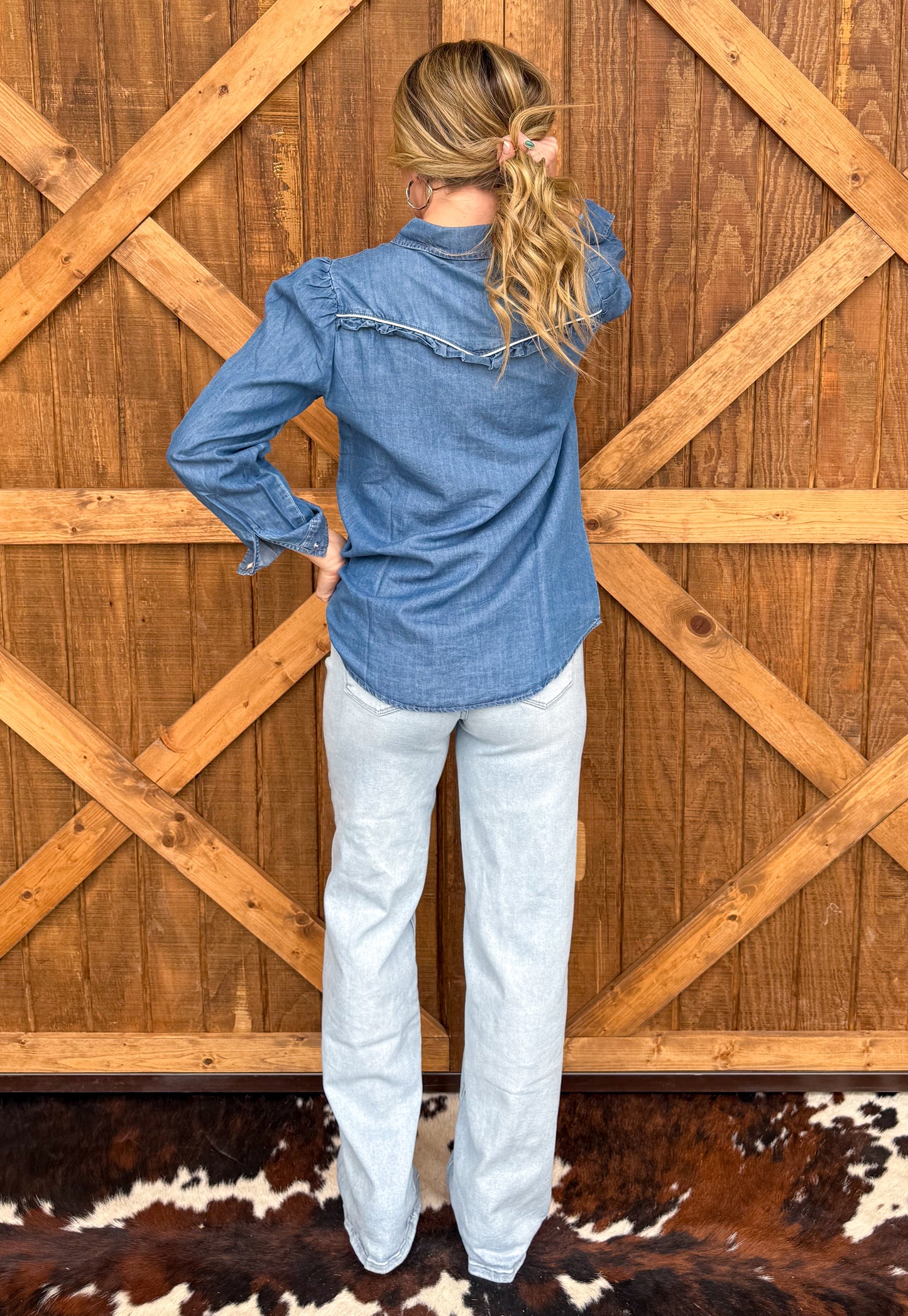 Rowdy Ruffles Denim Top *Dark Wash