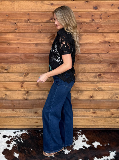 Floral Lace Button-Up