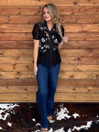 Floral Lace Button-Up