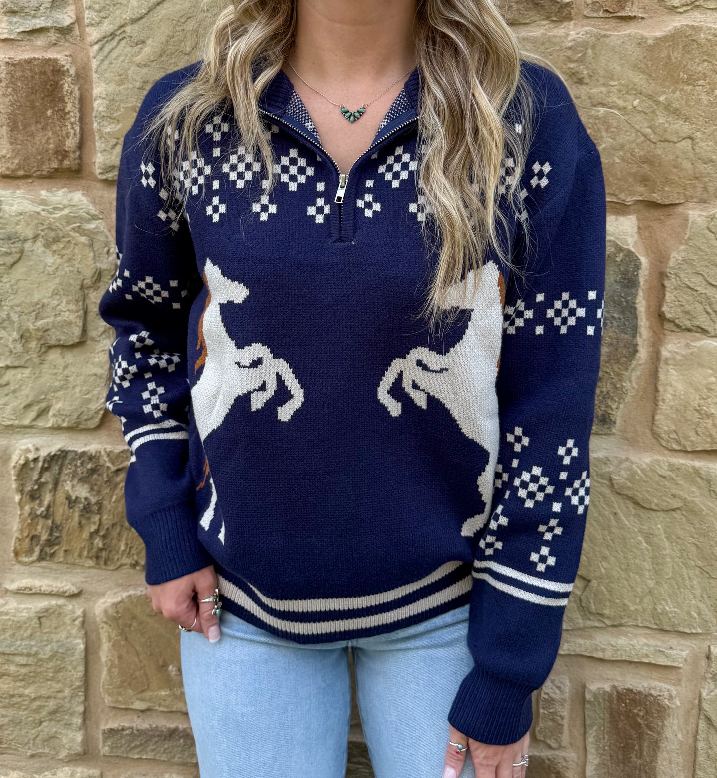 Navy Horses Pullover