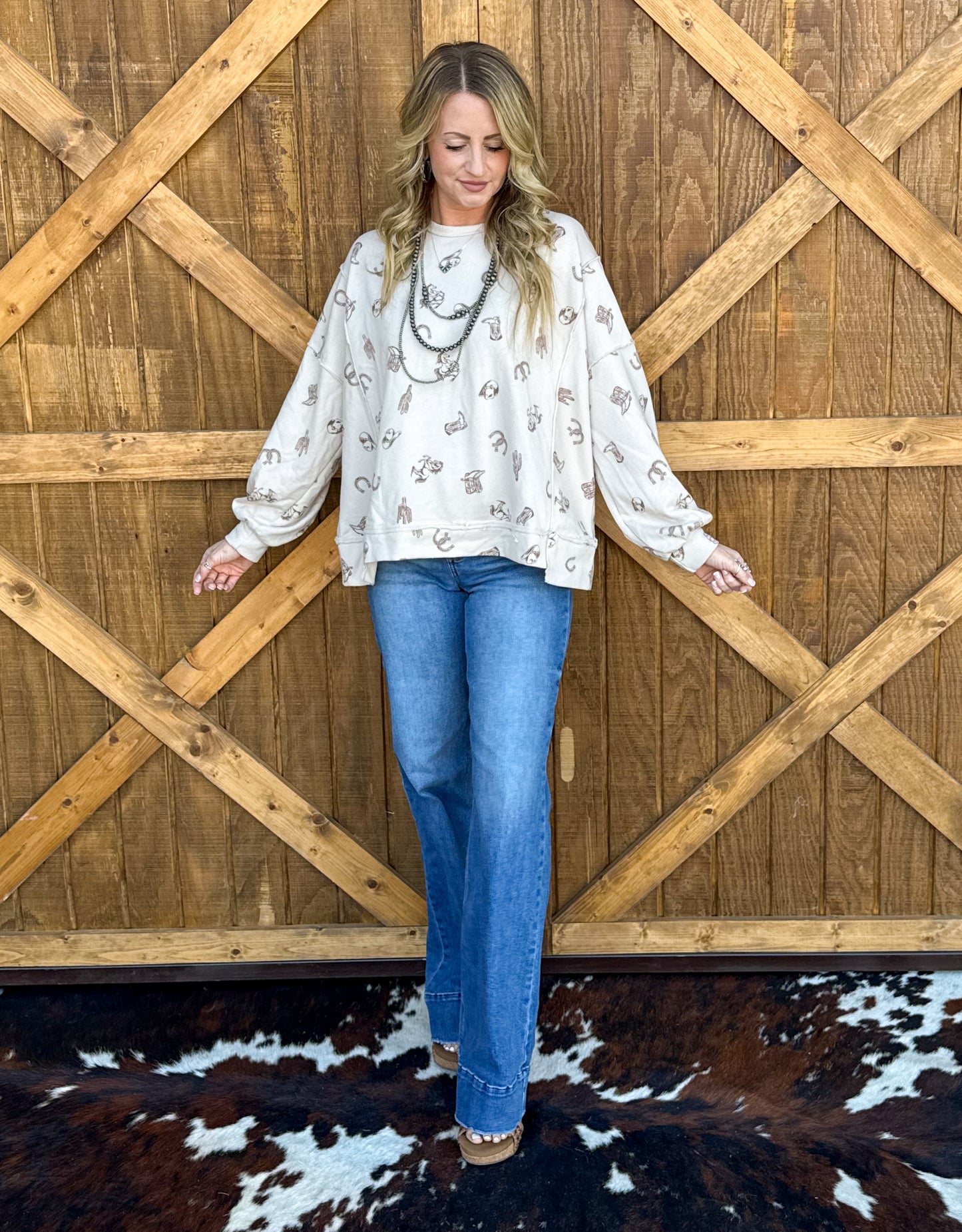 All Things Western Collage Sweatshirt *Cream