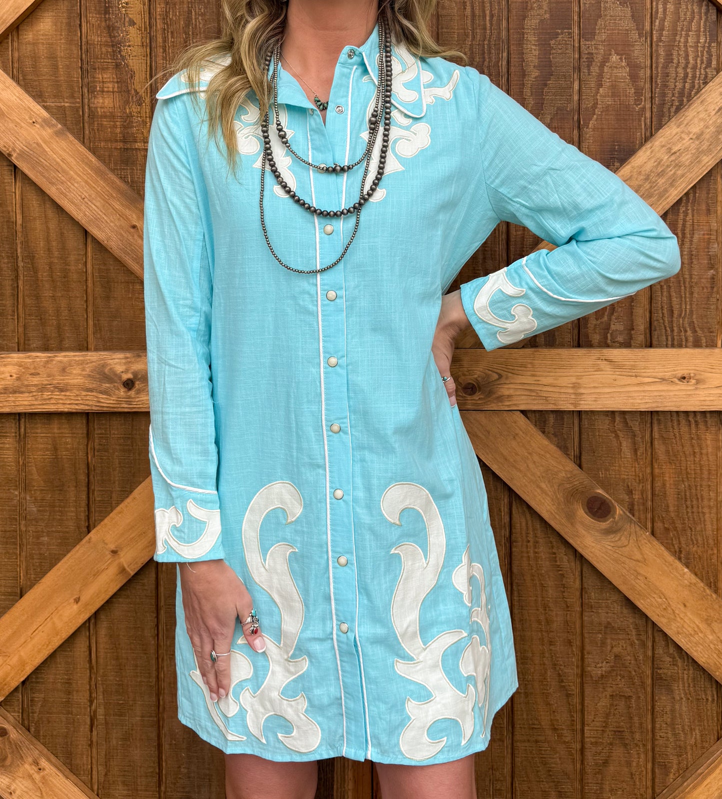 Baby’s Blue Boot Stitch Dress