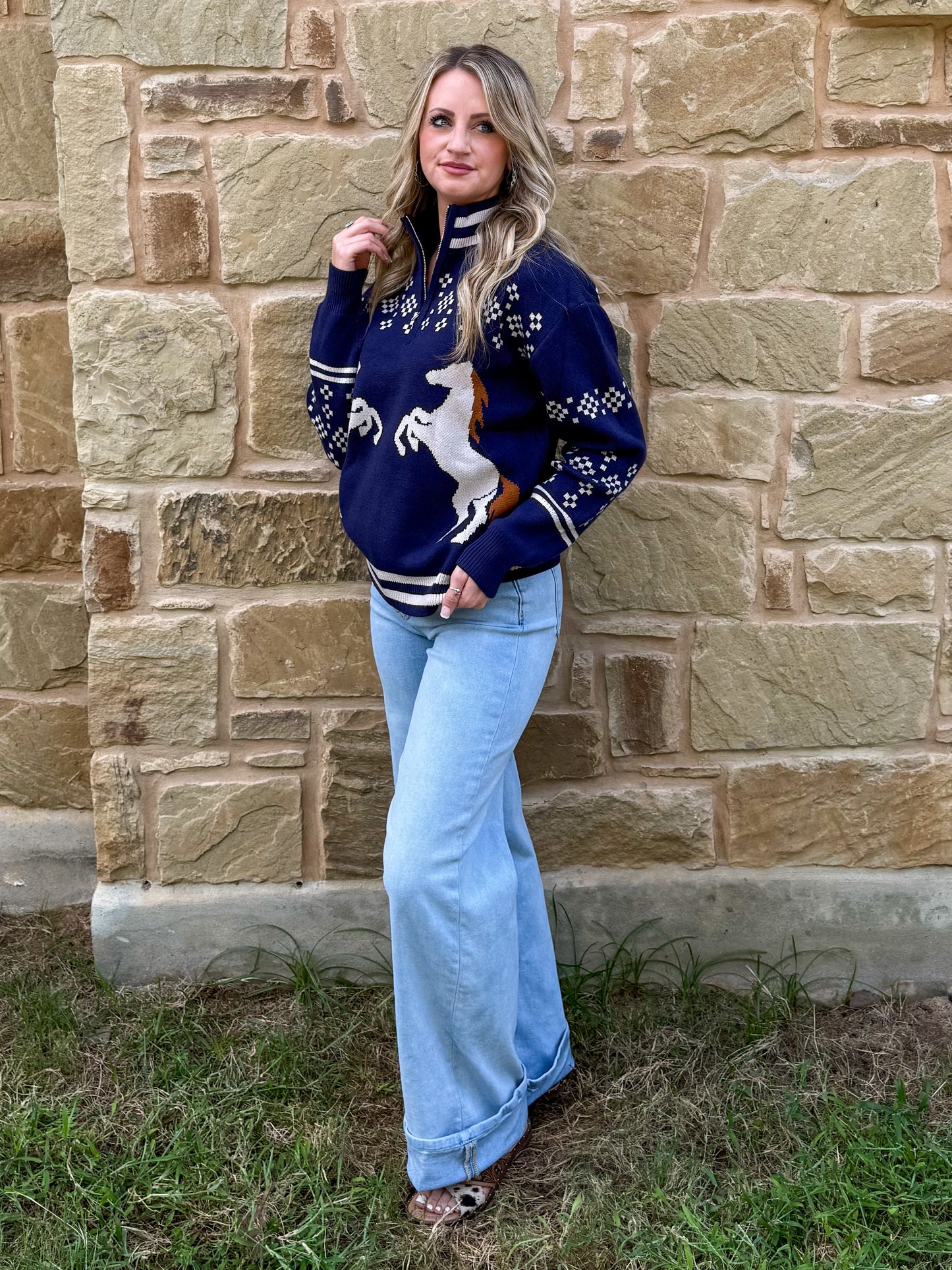 Navy Horses Pullover