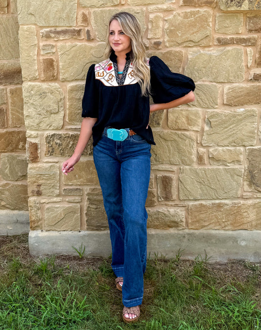 Western Embroidered Blouse *Black