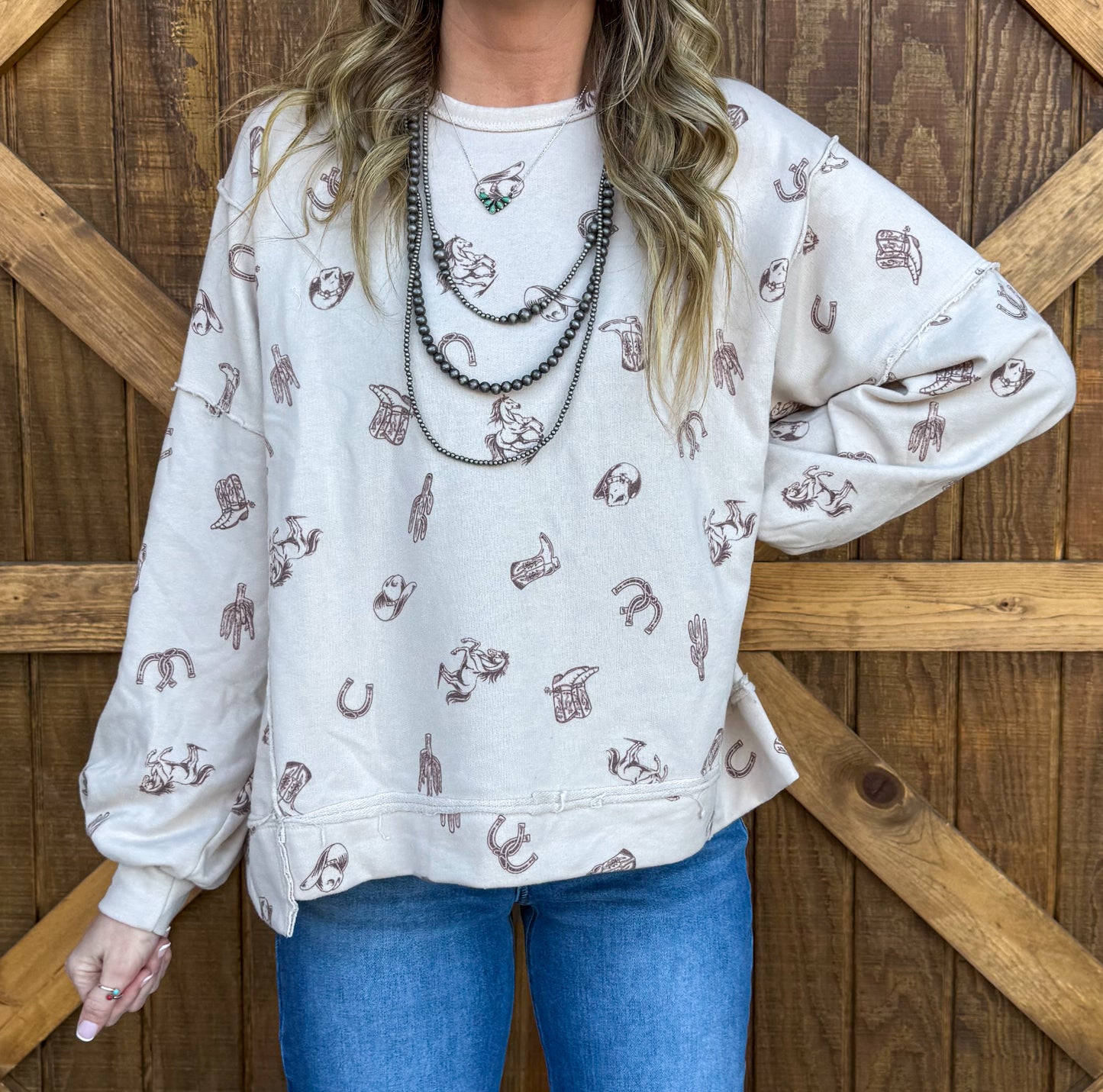All Things Western Collage Sweatshirt *Cream