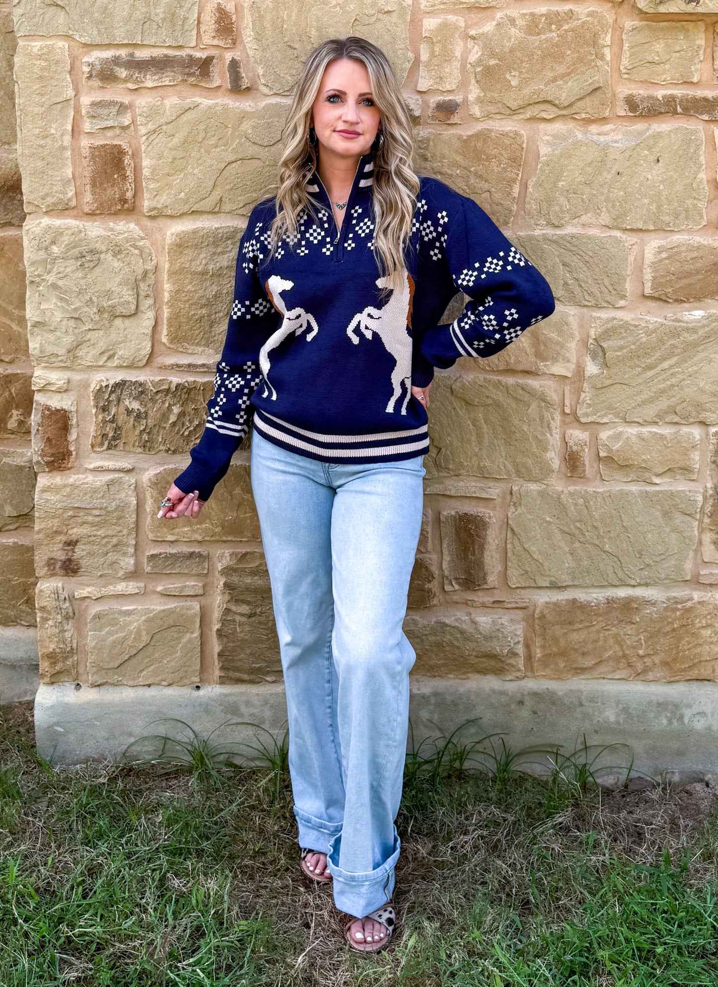 Navy Horses Pullover