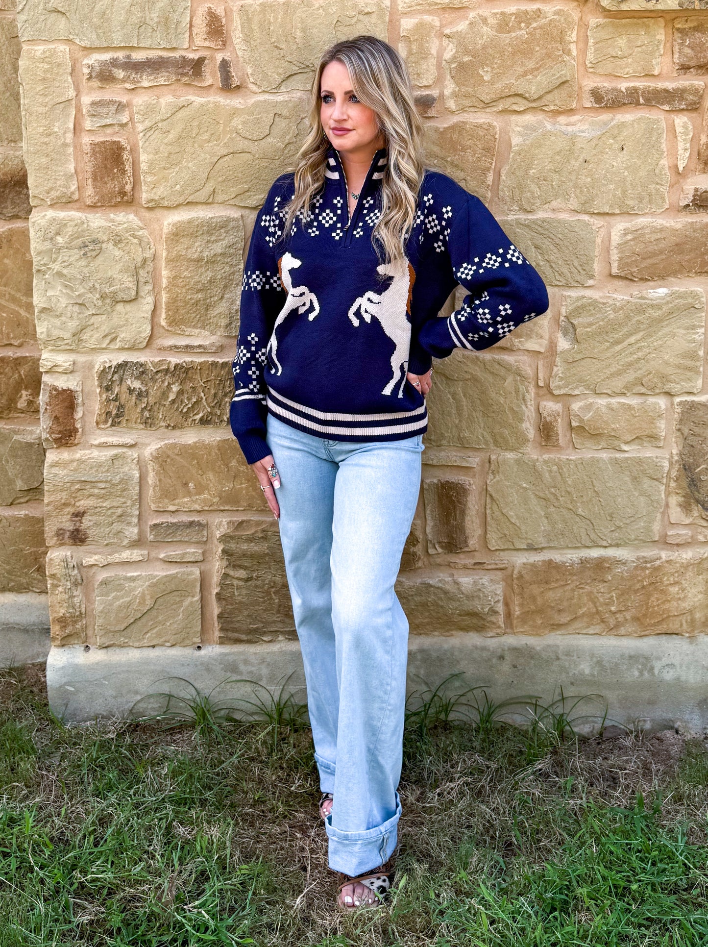 Navy Horses Pullover