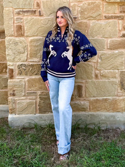 Navy Horses Pullover