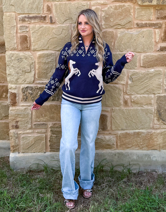 Navy Horses Pullover