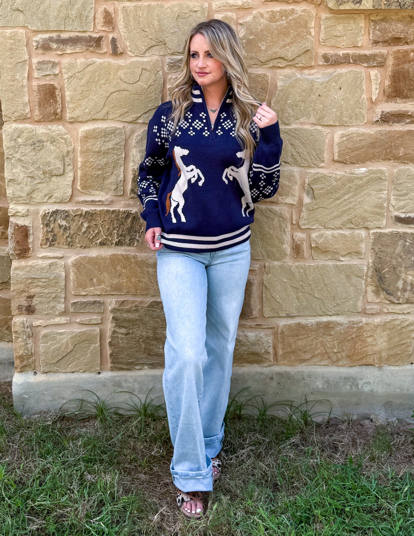 Navy Horses Pullover