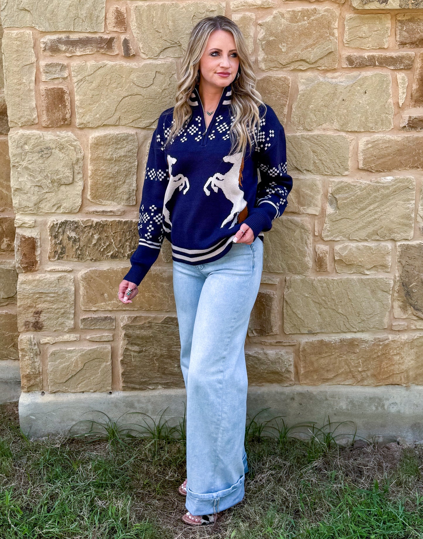 Navy Horses Pullover