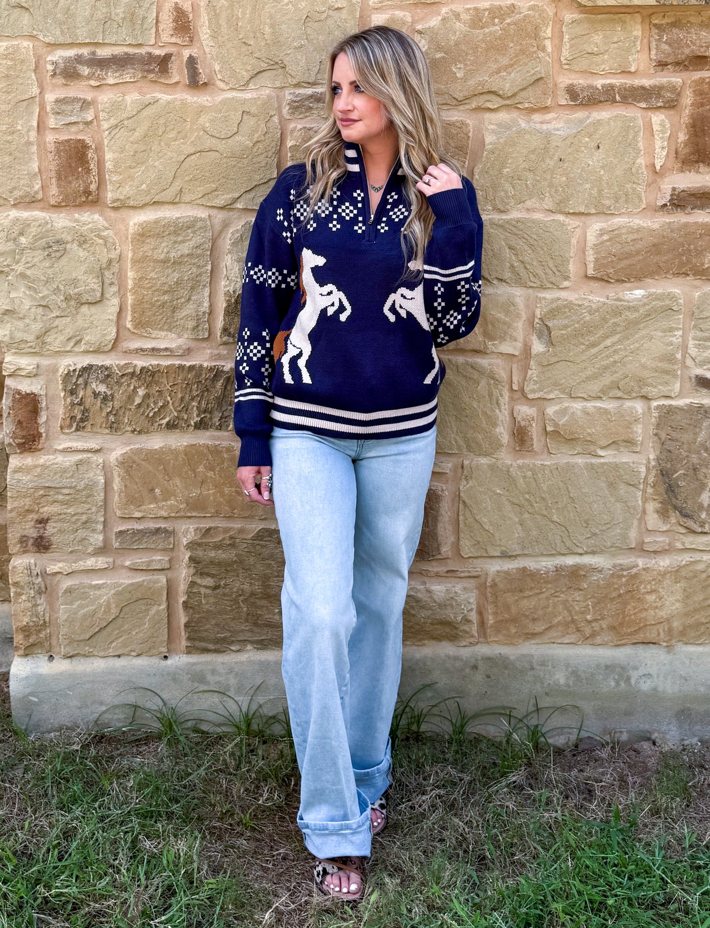 Navy Horses Pullover