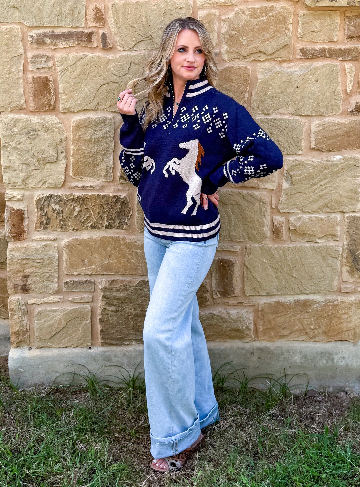 Navy Horses Pullover