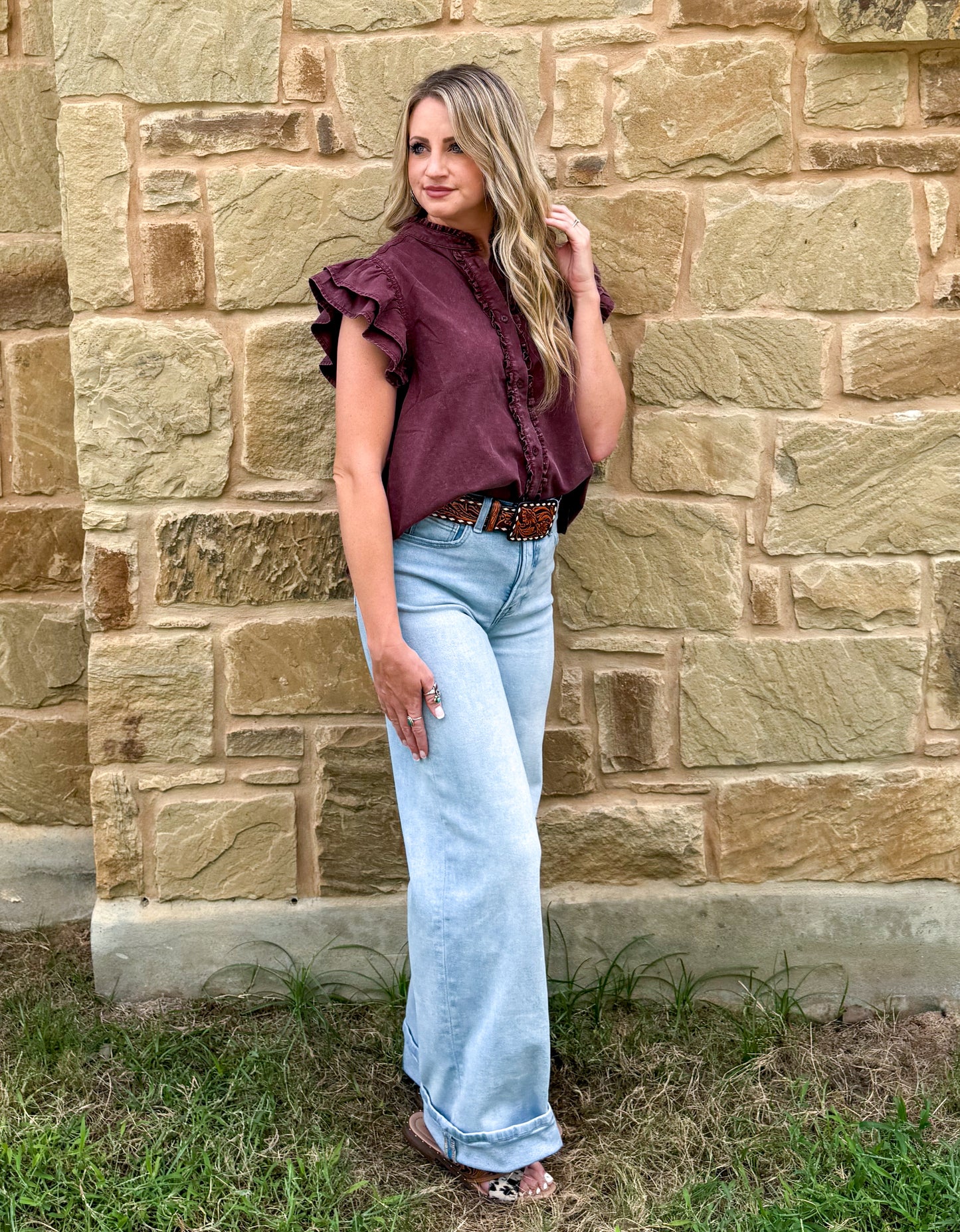 The Annie Oakley Top *Wine