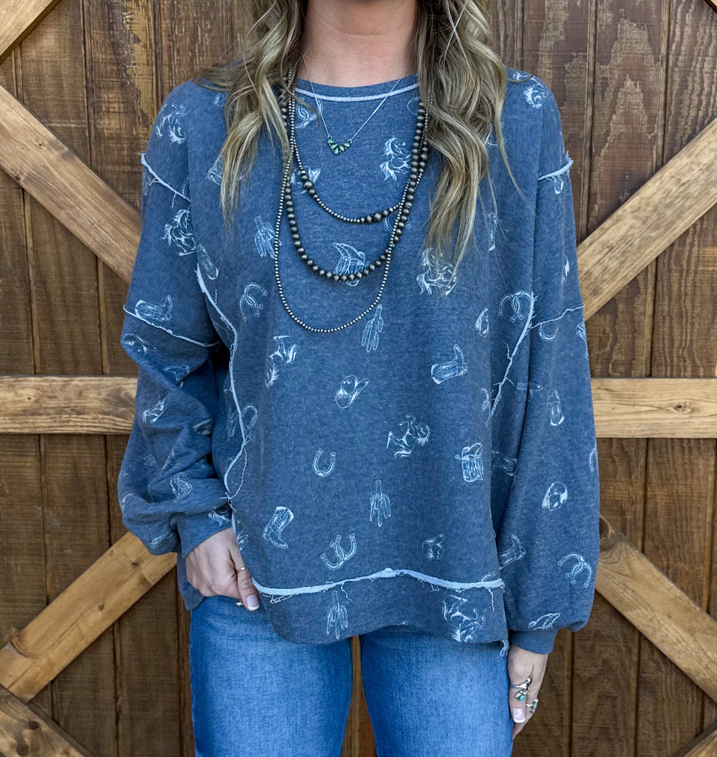 All Things Western Collage Sweatshirt *Denim